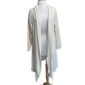 French Bazaar Open-Knit Sweater Women XL Ivory Long Open Cardigan Cottage Boho